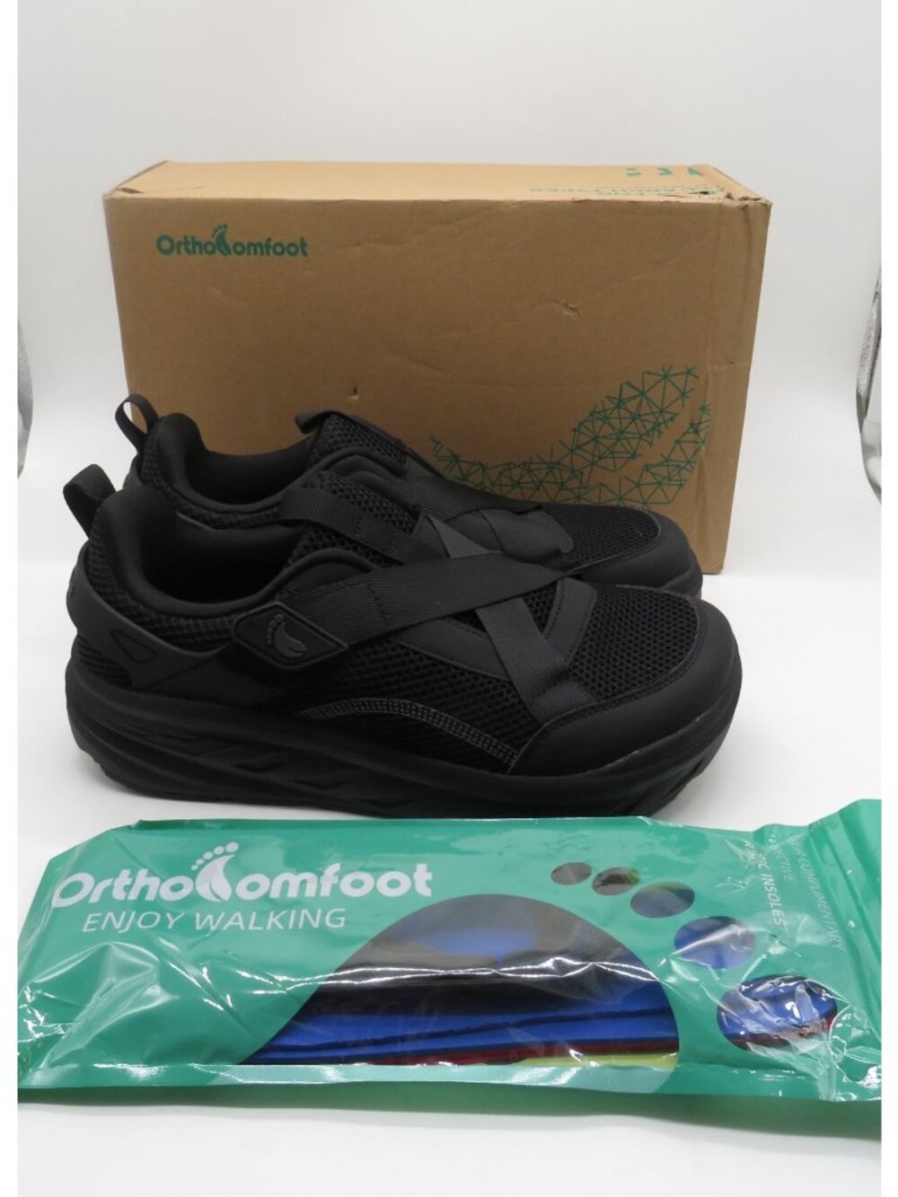 Orthocomfoot Mens Black Wide Orthopedic Walking Shoes Size 8.5 NEW